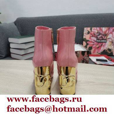 Dolce  &  Gabbana Heel 10.5cm Leather Ankle Boots Patent Pink with DG Karol Heel 2021